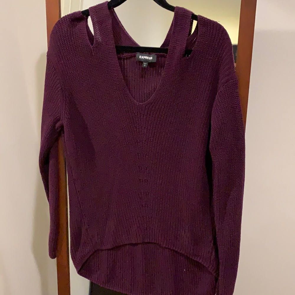 Express purple over the shoulder sweater
